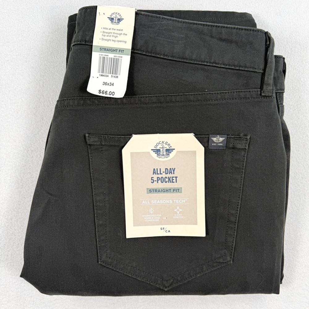 Dockers All Day 5 Pocket Straight Fit Pants / Size 36x34 Mens / Dark Gray NEW